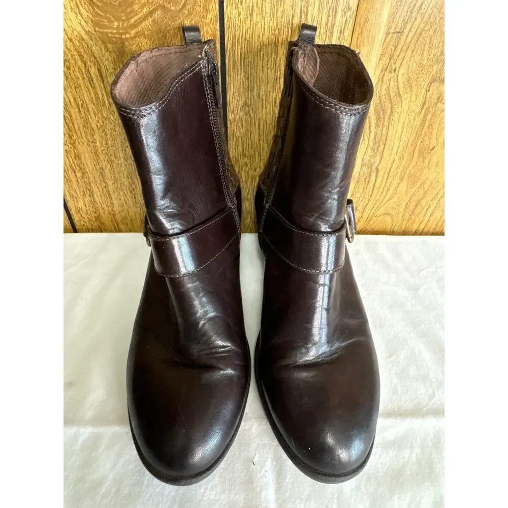 Sesto Meucci Leather Woven Side Zip Ankle Boots Western Ranch Brown 6.5